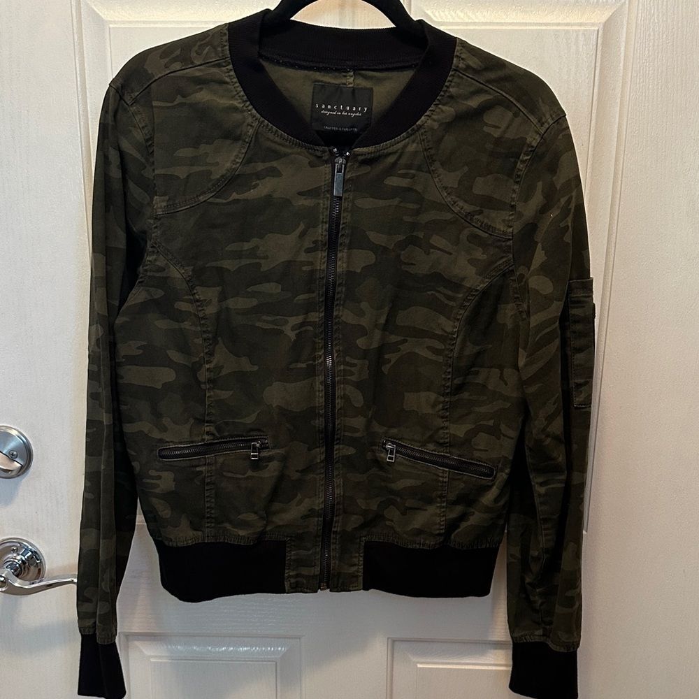Sanctuary Men's Green Camo Bomber Jacket